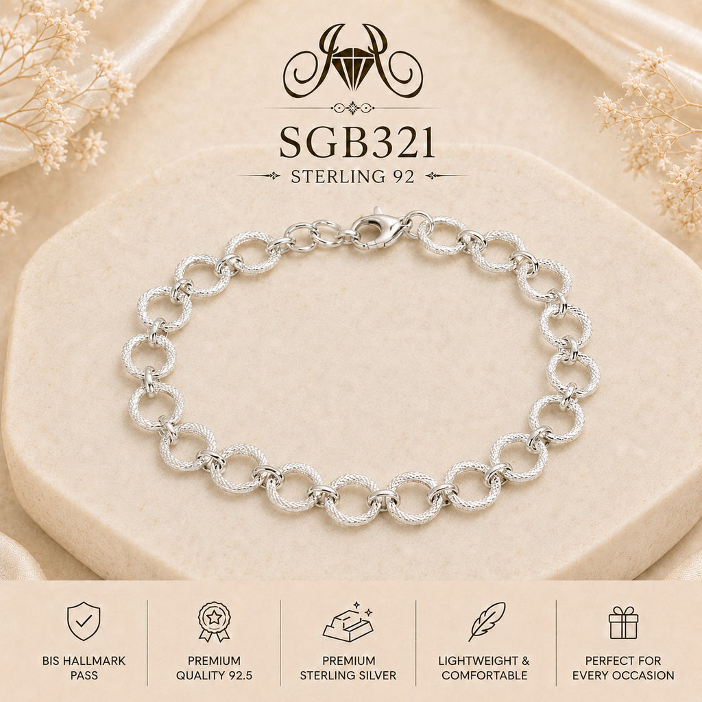 Diamond-Cut Round-Link Sterling Silver Men's Bracelet - portrait view