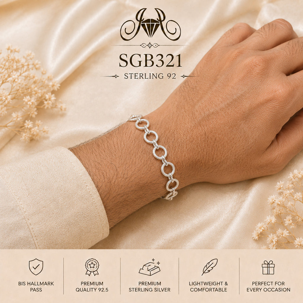 Diamond-Cut Round-Link Sterling Silver Men's Bracelet - wrist view
