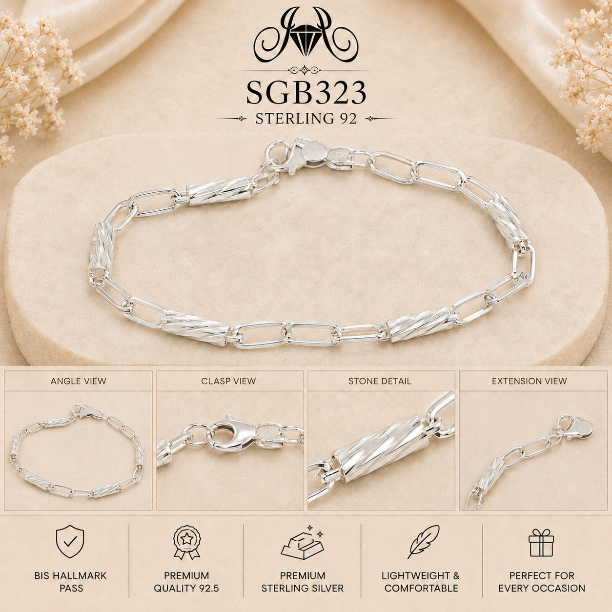 Paperclip-Link Sterling Silver Men's Bracelet - detail collage