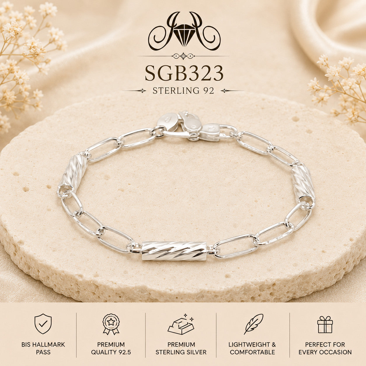 Paperclip-Link Sterling Silver Men's Bracelet - portrait view