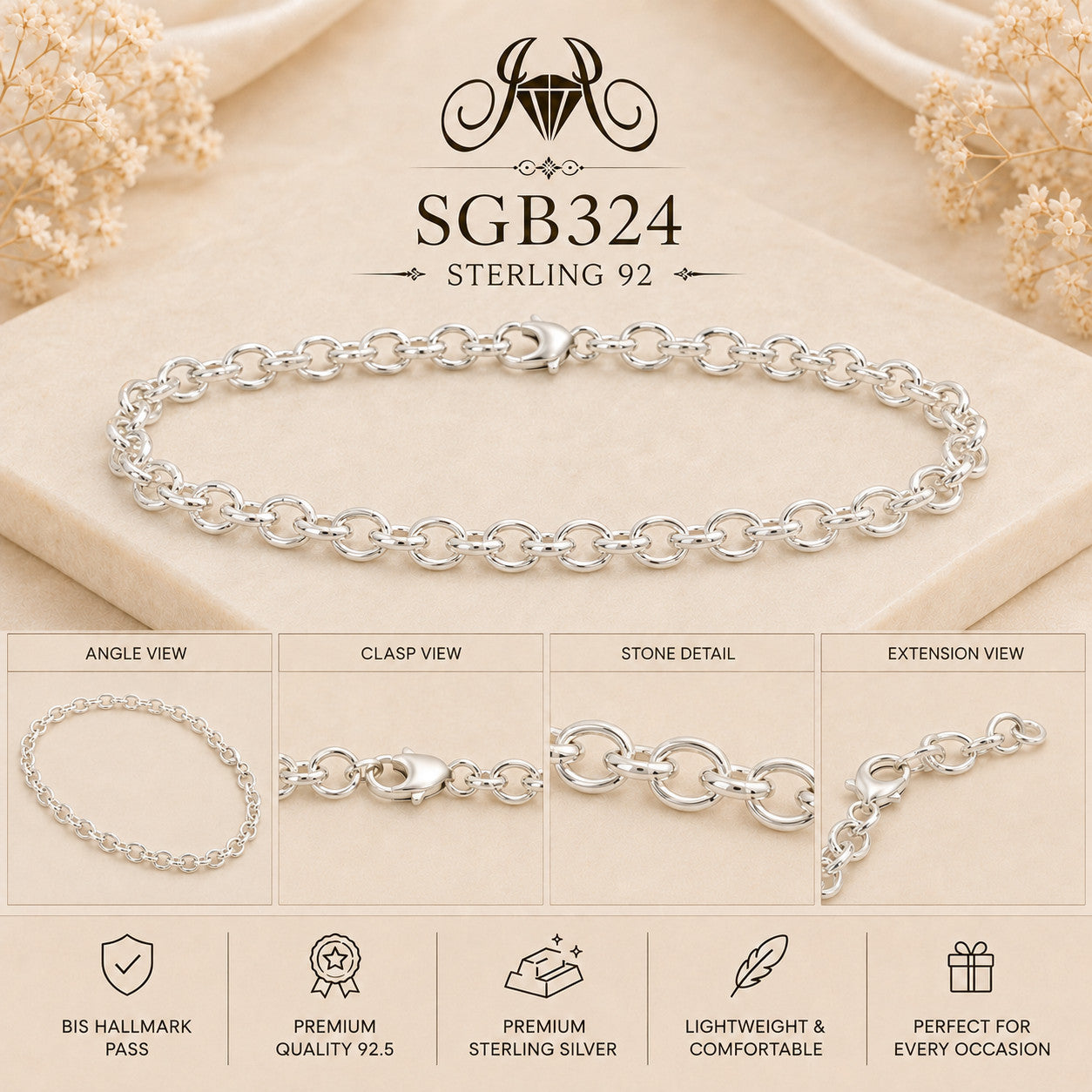 Double Curb-Link Sterling Silver Men's Bracelet - detail collage