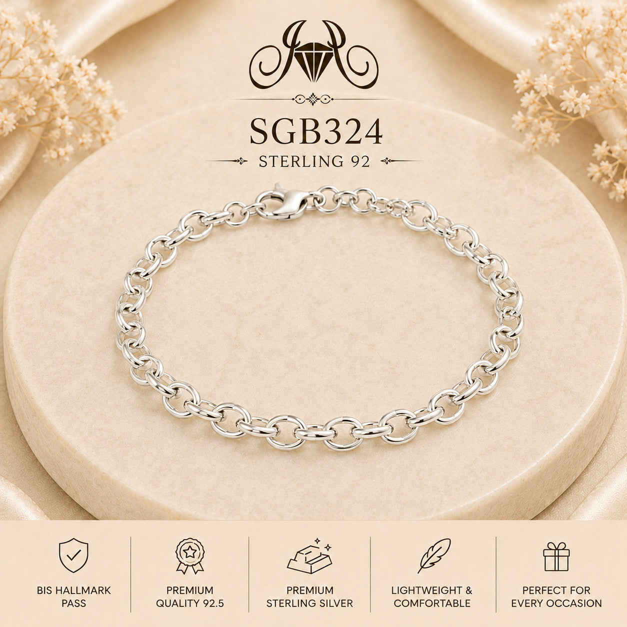 Double Curb-Link Sterling Silver Men's Bracelet - portrait view