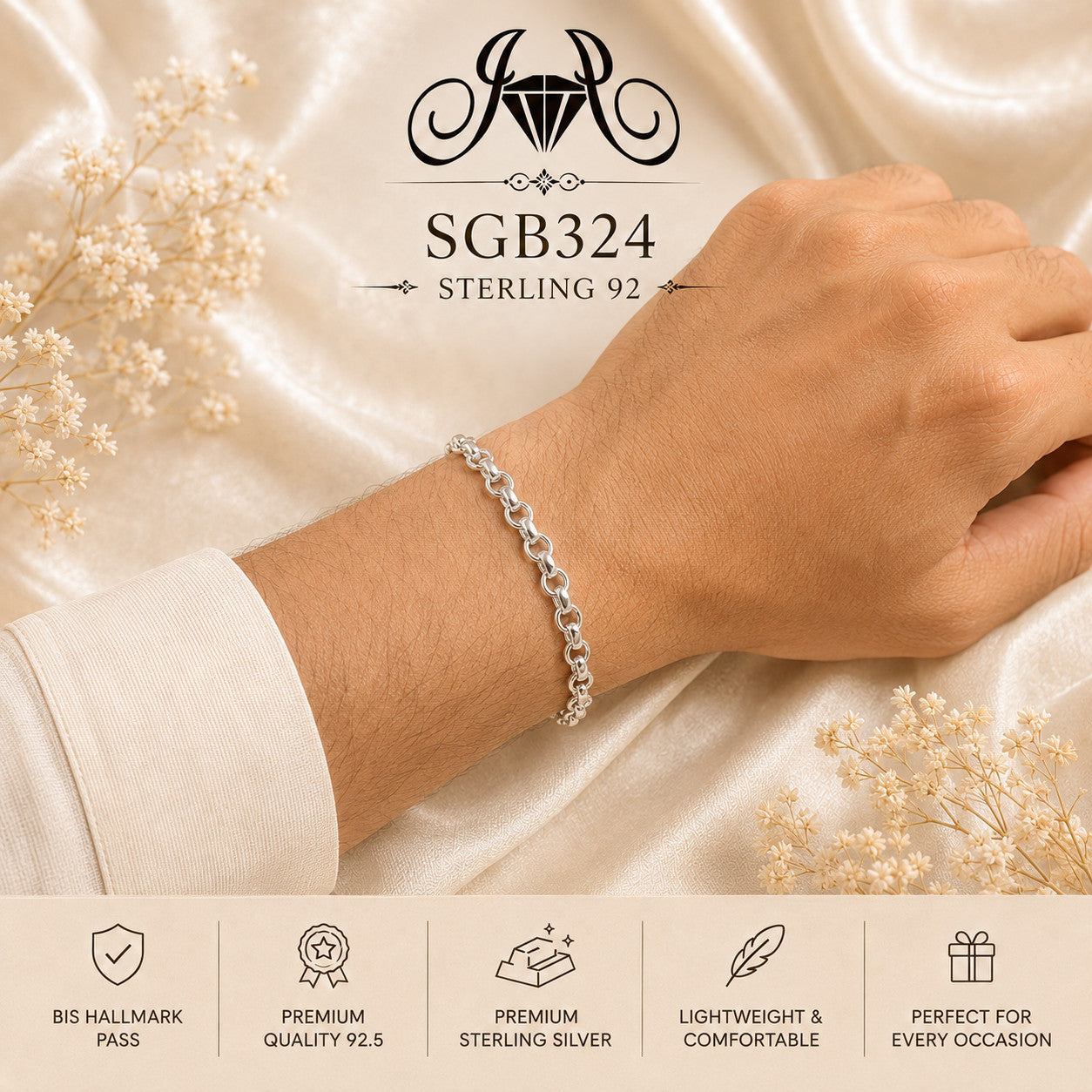 Double Curb-Link Sterling Silver Men's Bracelet - wrist view
