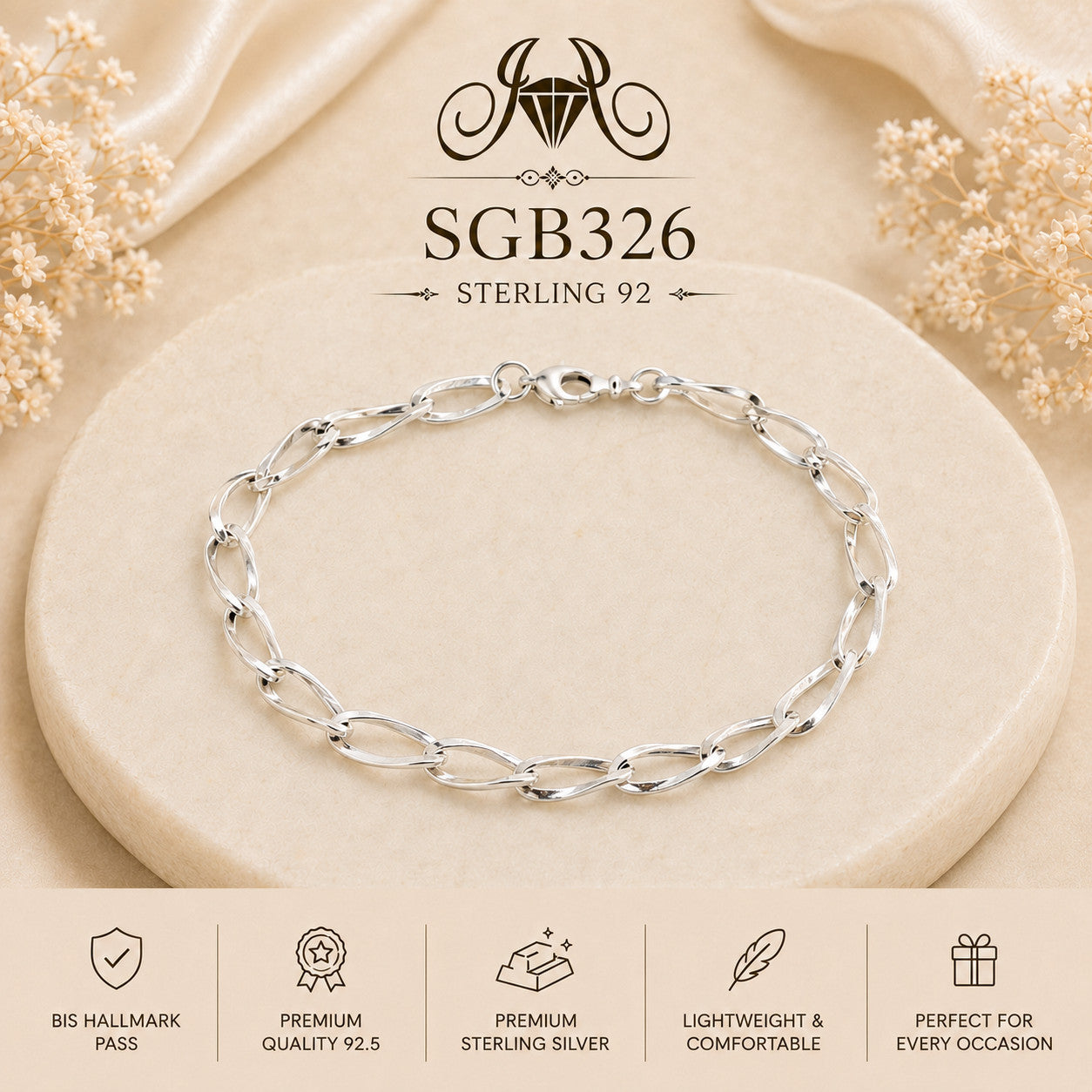 Slim Twisted Oval-Link Sterling Silver Men's Bracelet - portrait view