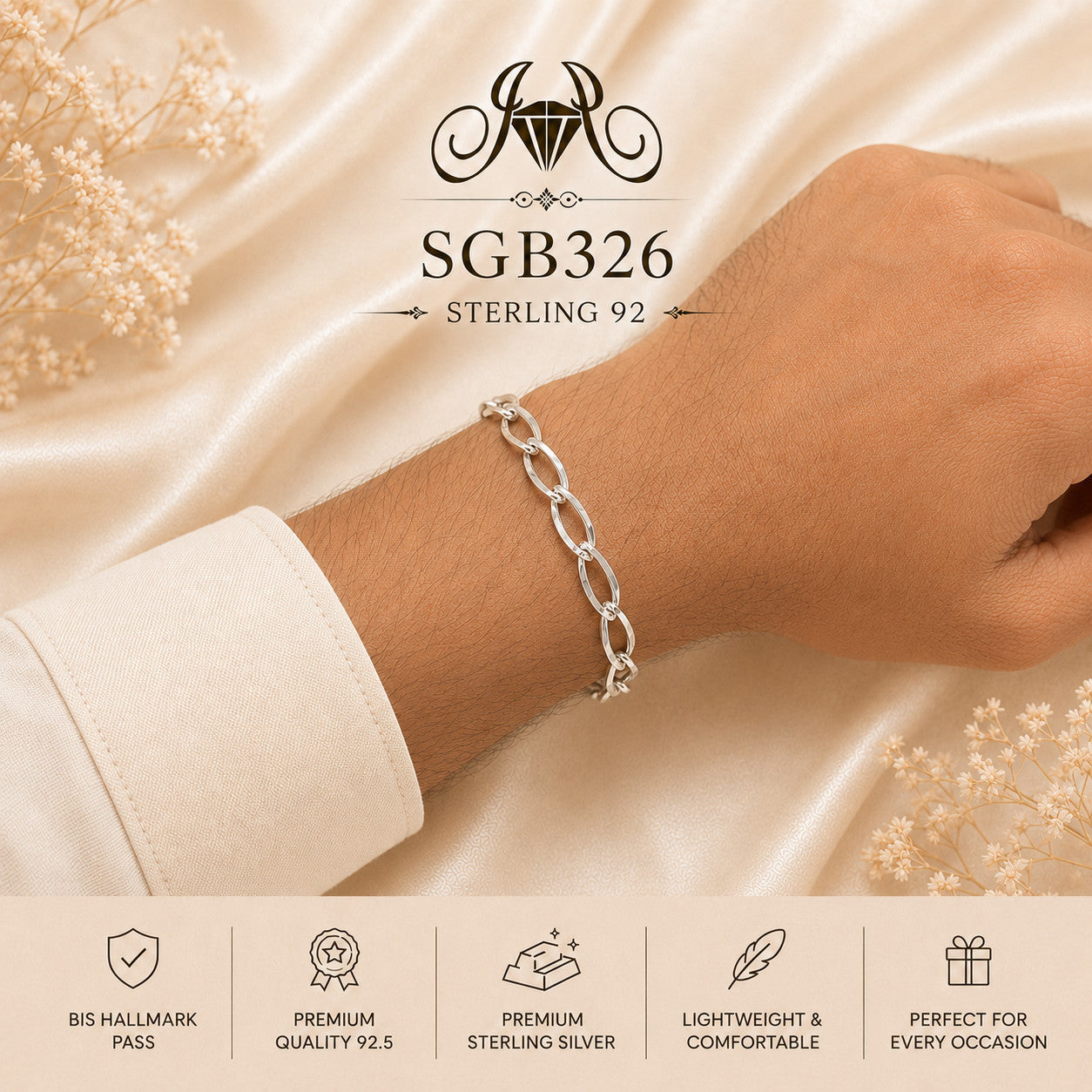 Slim Twisted Oval-Link Sterling Silver Men's Bracelet - wrist view