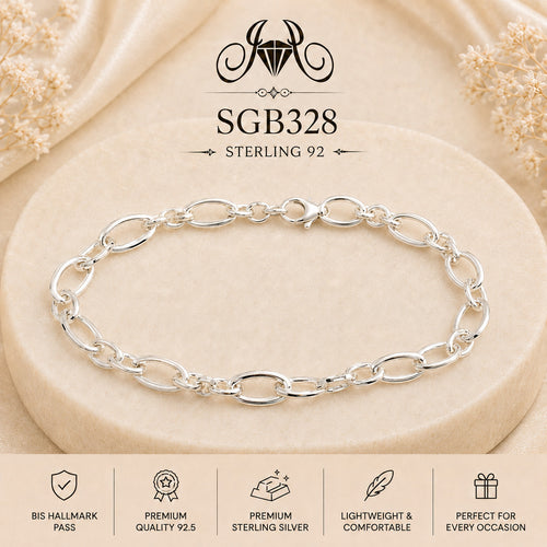 Alternating Oval-Link Sterling Silver Men's Bracelet - portrait view