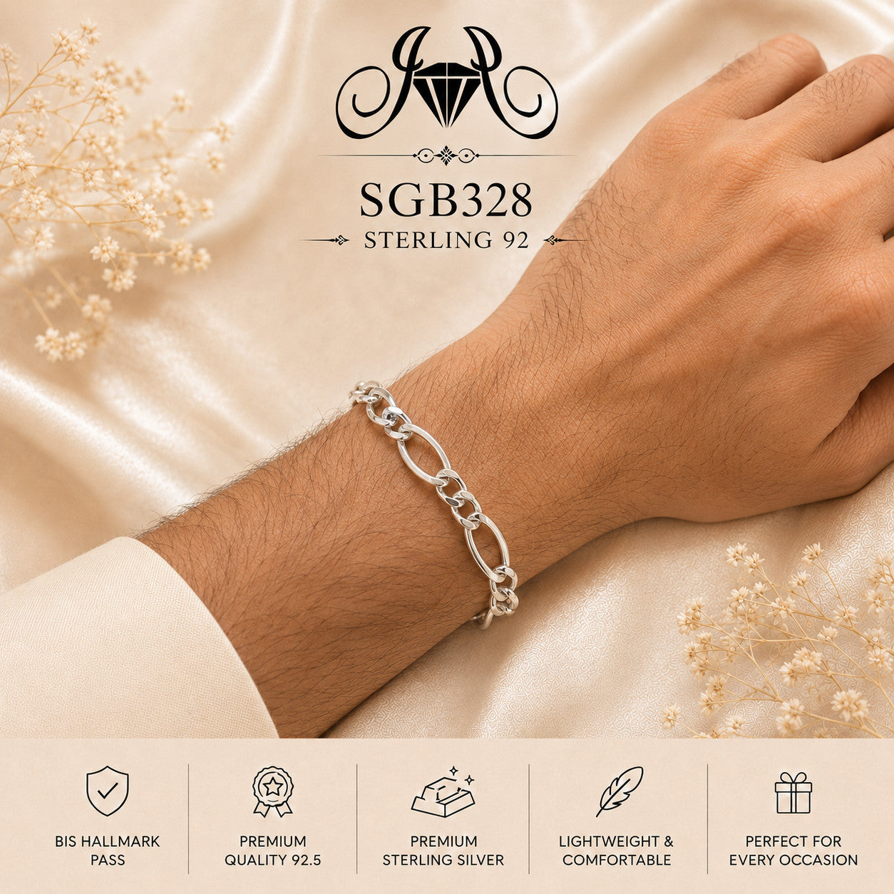 Alternating Oval-Link Sterling Silver Men's Bracelet - wrist view
