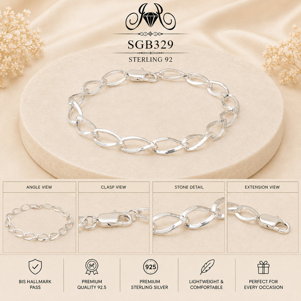 Polished Oval-Link Sterling Silver Men's Bracelet - detail collage