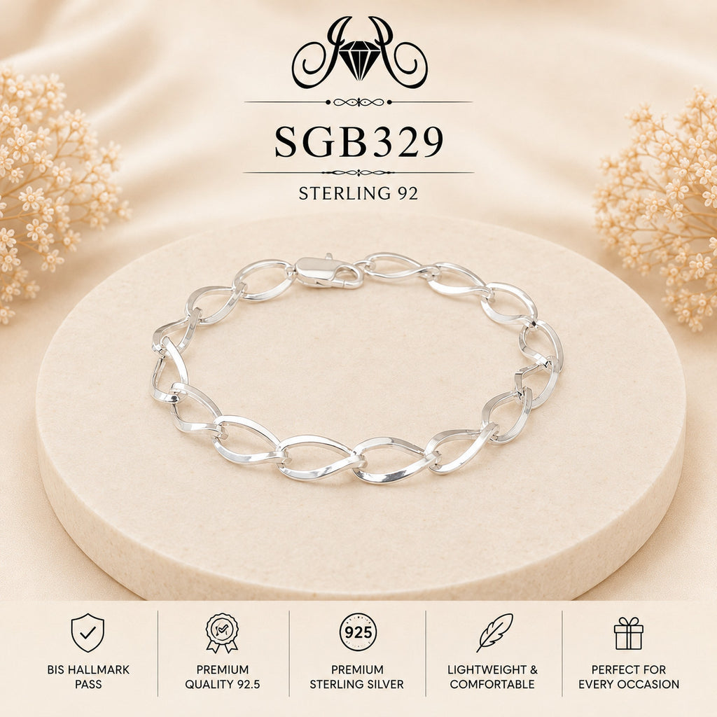 Polished Oval-Link Sterling Silver Men's Bracelet - portrait view