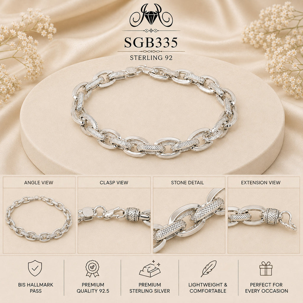 Textured Interlock-Link Sterling Silver Men's Bracelet - detail collage