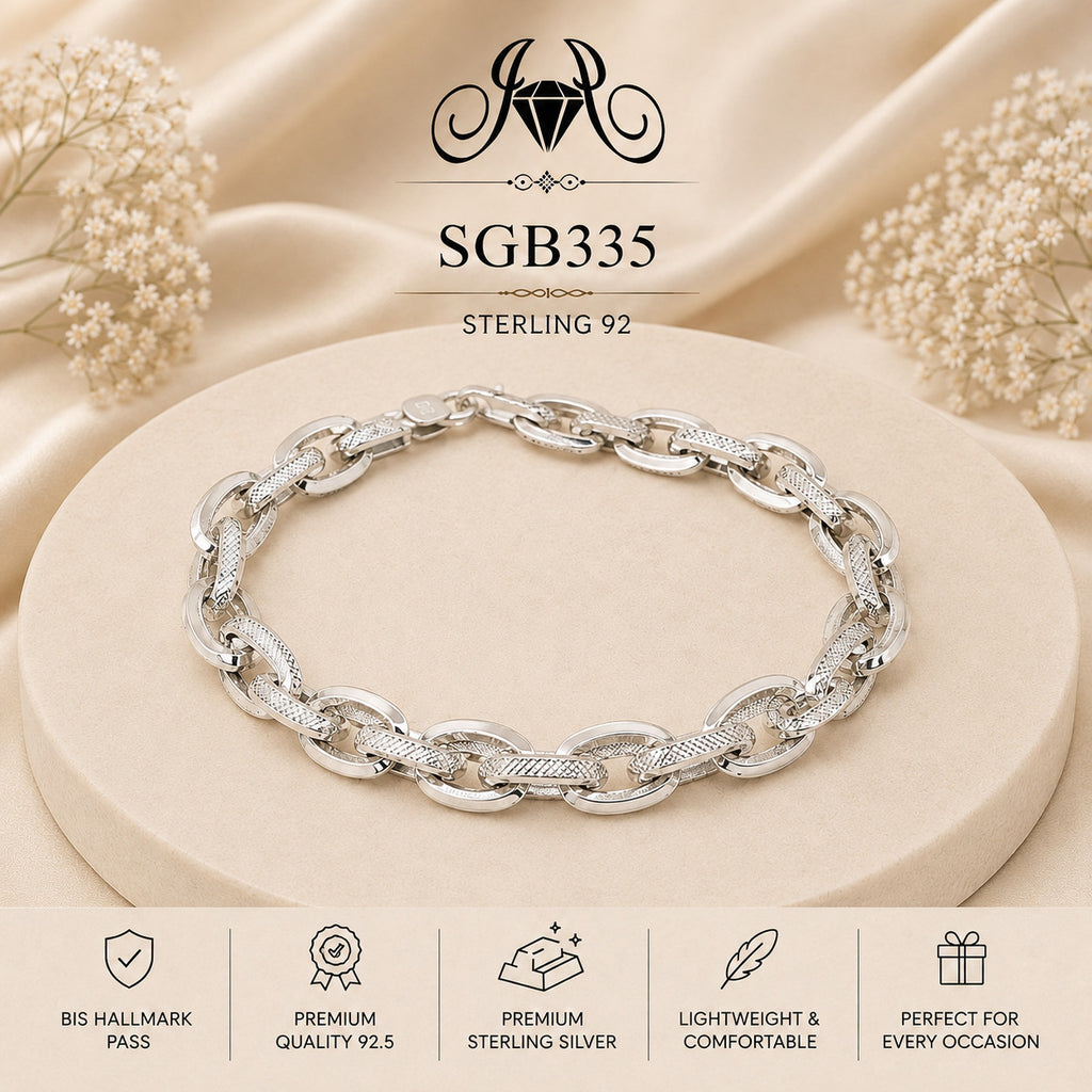 Textured Interlock-Link Sterling Silver Men's Bracelet - portrait view