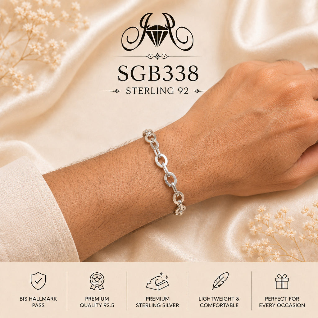 Rope-Edge Oval-Link Sterling Silver Men's Bracelet - wrist view