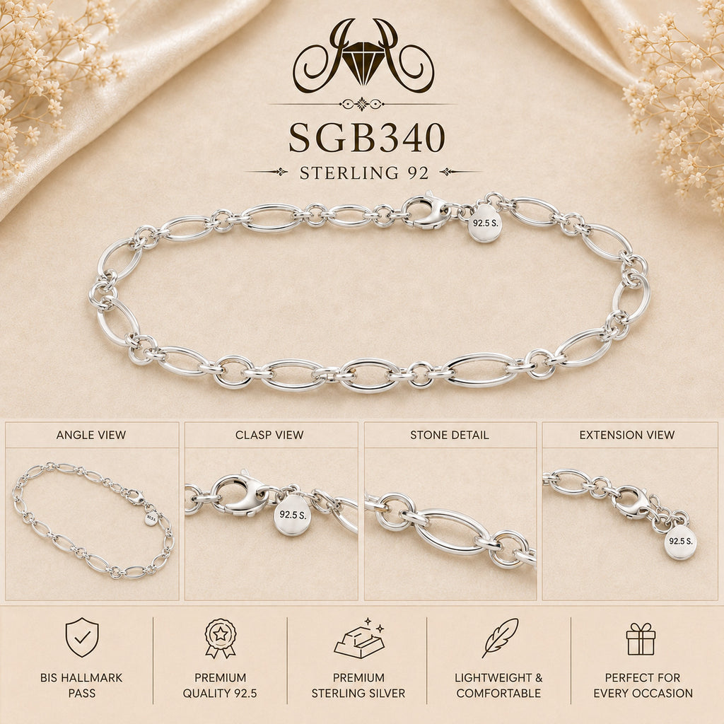 Diamond-Cut Oval-Link Sterling Silver Men's Bracelet - detail collage