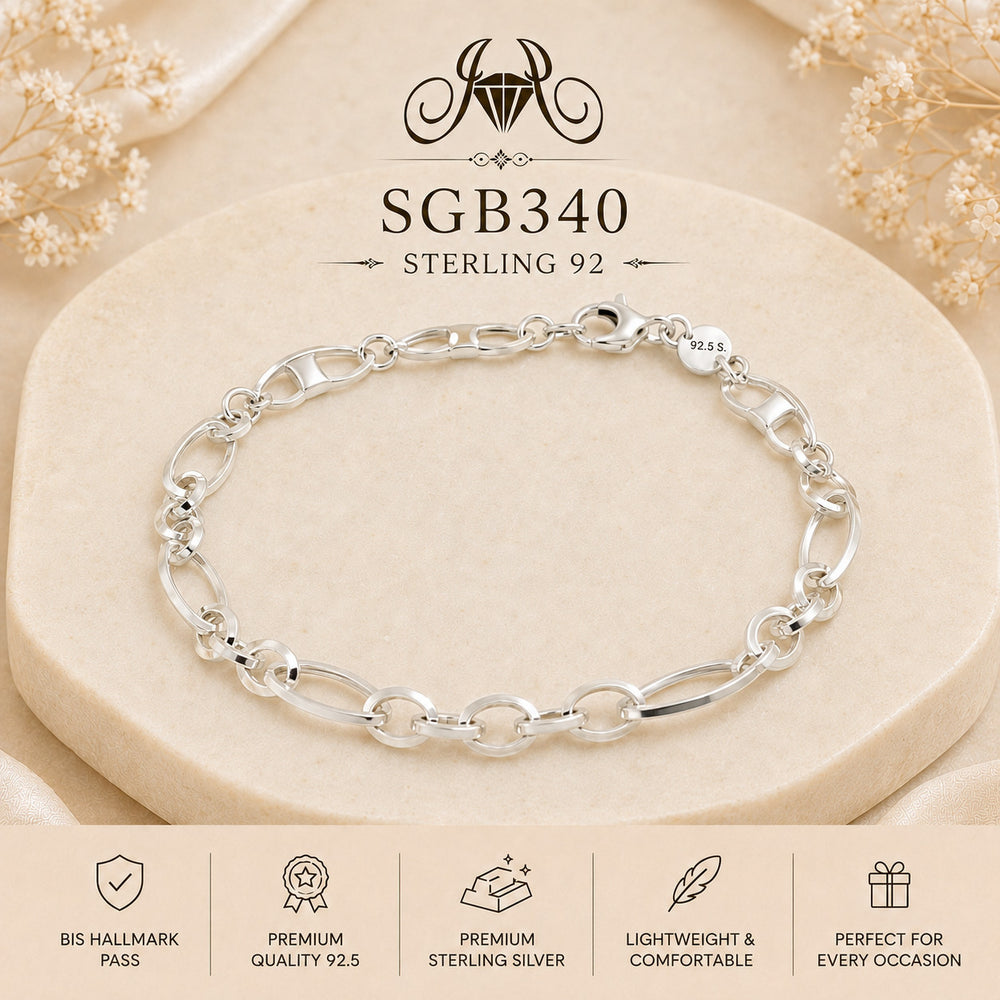 Diamond-Cut Oval-Link Sterling Silver Men's Bracelet