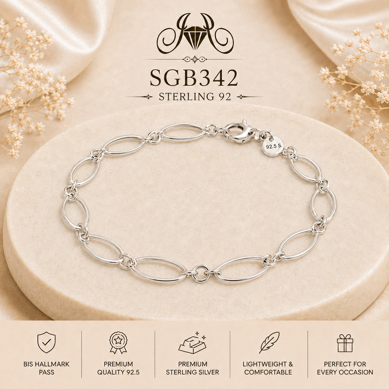 Long Oval-Link Sterling Silver Men's Bracelet - portrait view