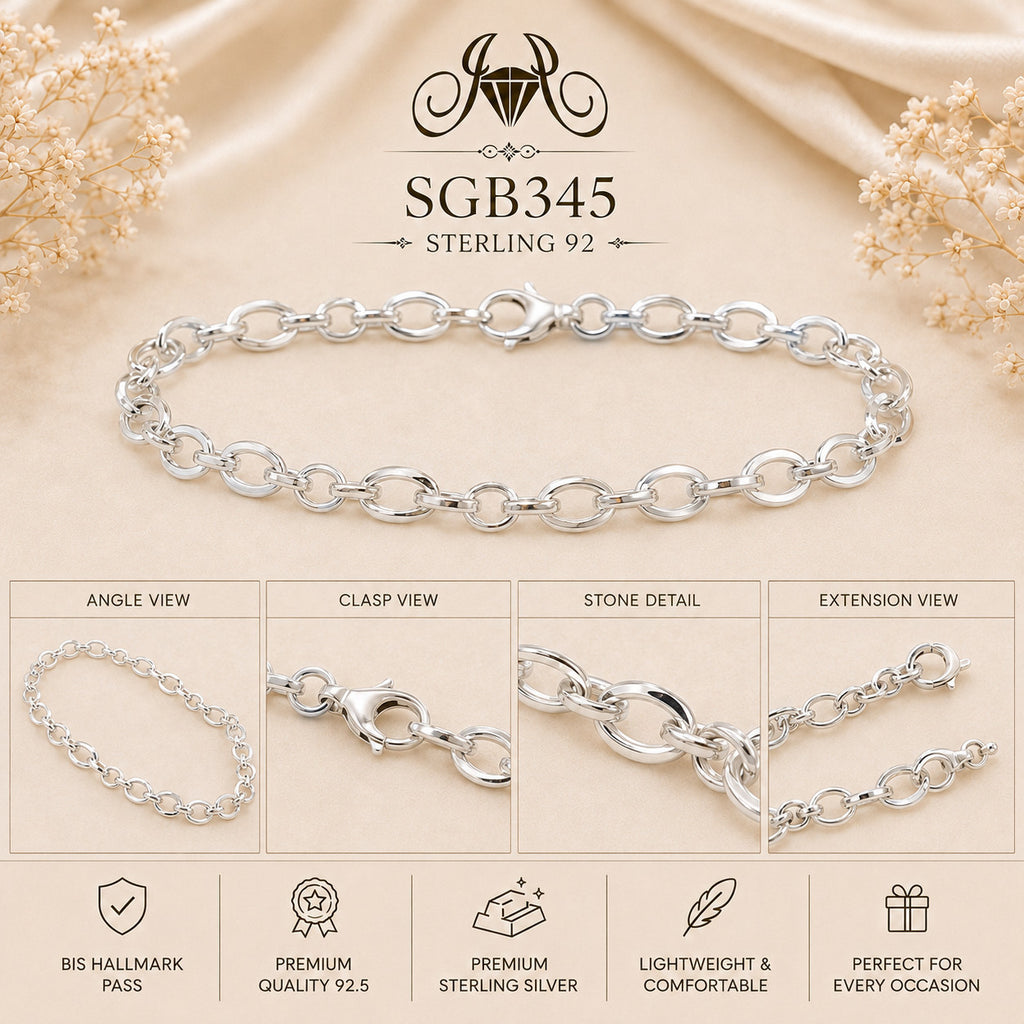 Classic Oval Curb-Link Sterling Silver Men's Bracelet - detail collage