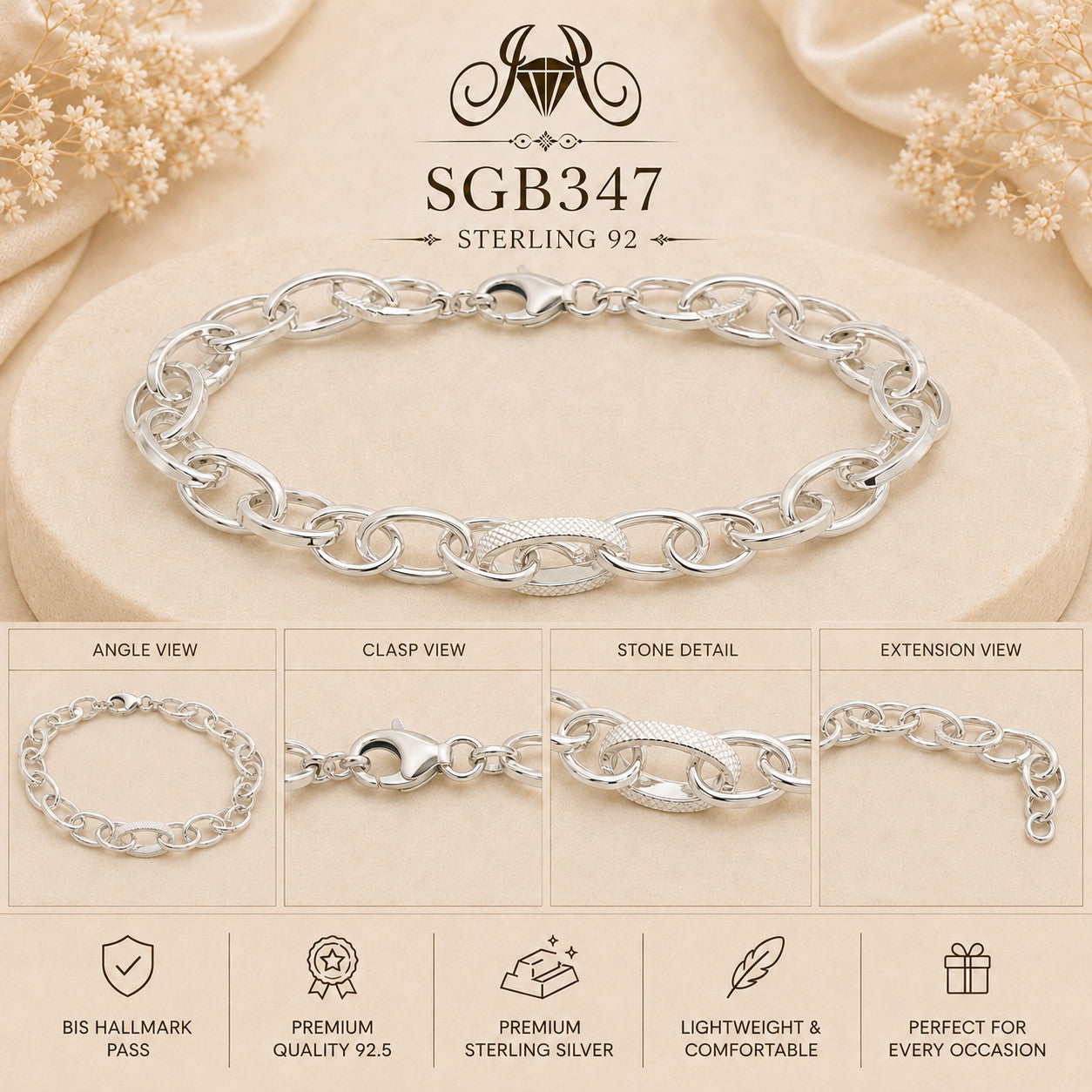Double Oval-Link Sterling Silver Men's Bracelet - detail collage