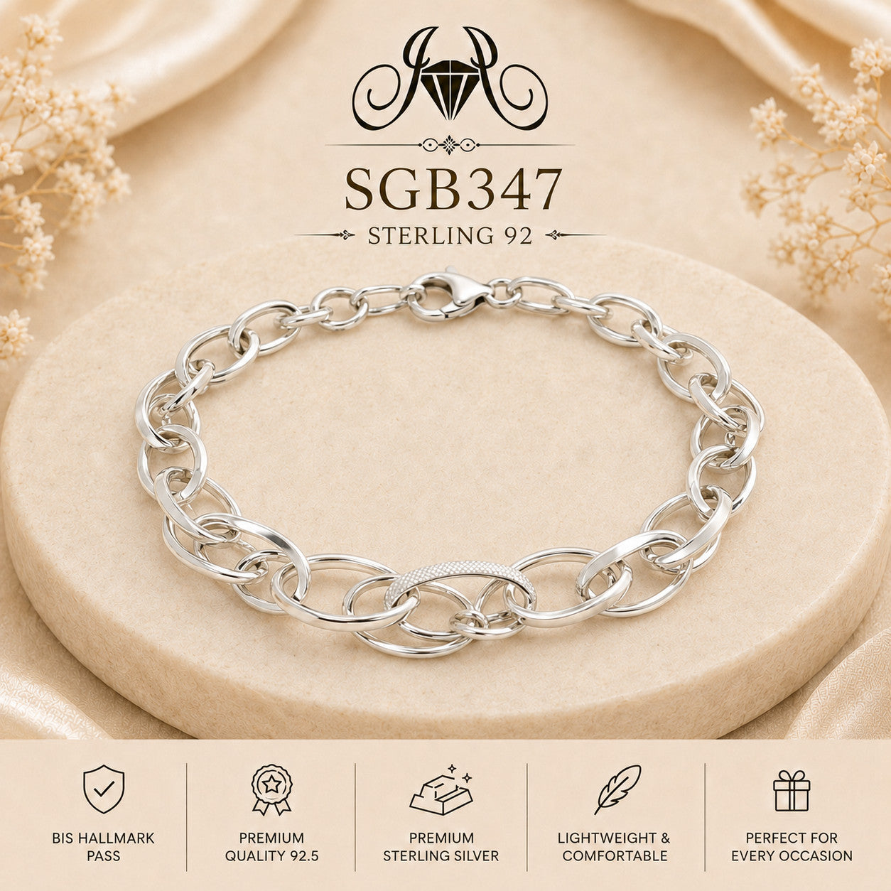 Double Oval-Link Sterling Silver Men's Bracelet - portrait view