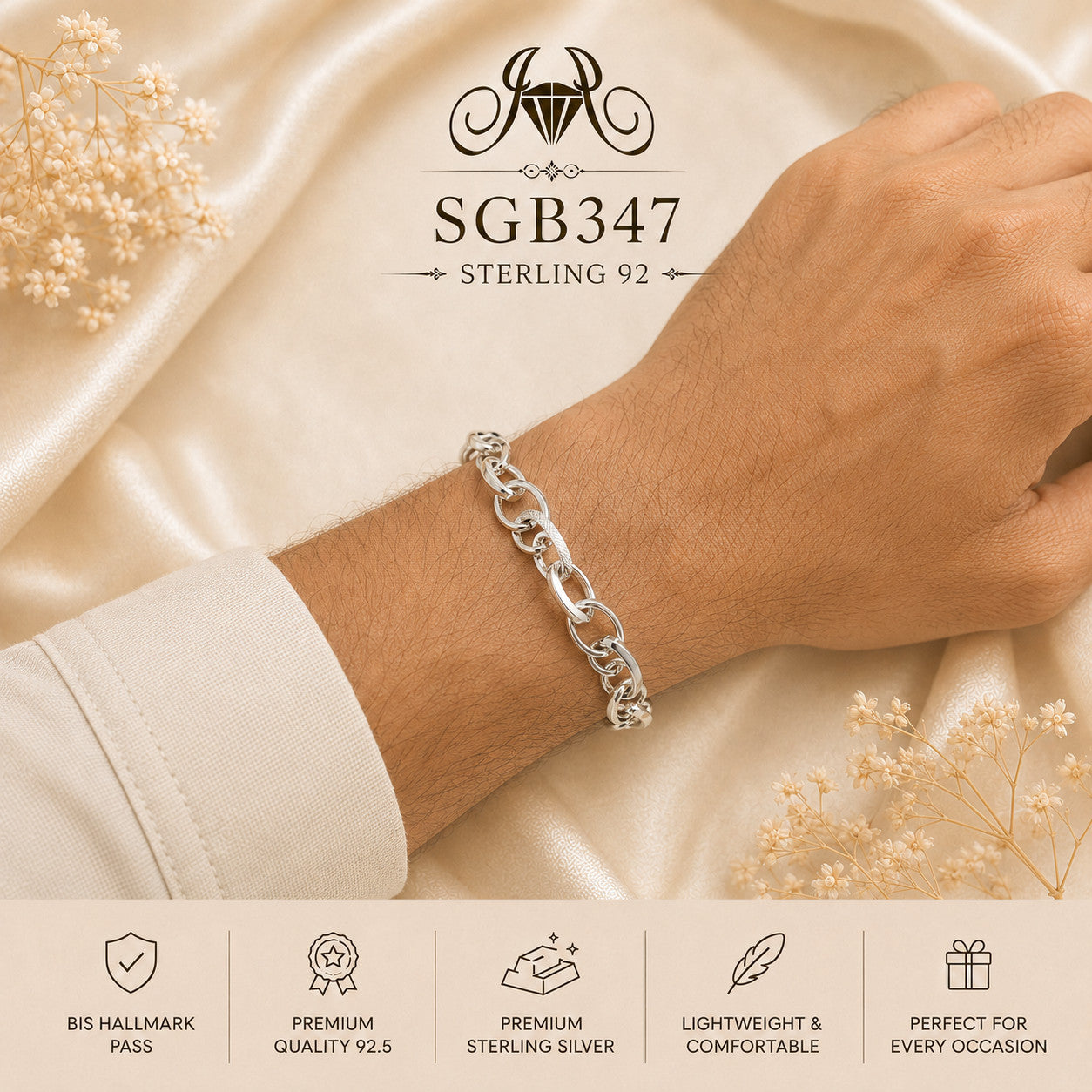 Double Oval-Link Sterling Silver Men's Bracelet - wrist view