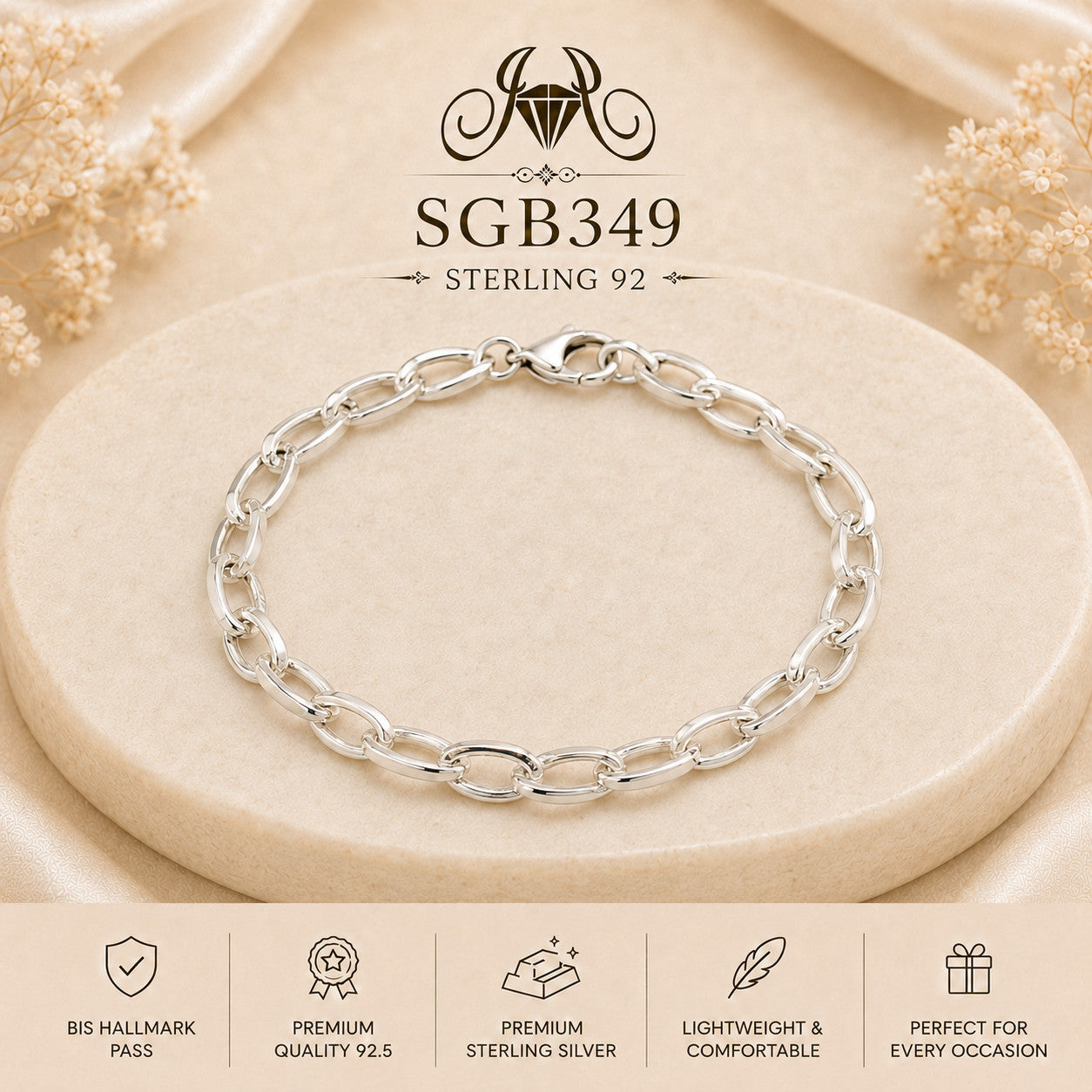 Twisted Oval-Chain Sterling Silver Men's Bracelet - portrait view