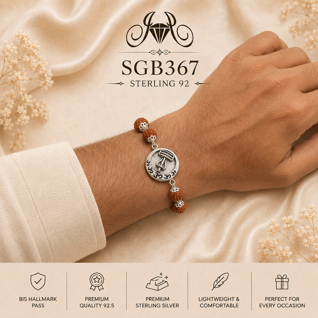 Rudraksha Shivling Oxidized Silver Men's Bracelet - wrist view