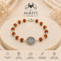 Rudraksha Om Medallion Oxidized Silver Men's Bracelet - portrait view
