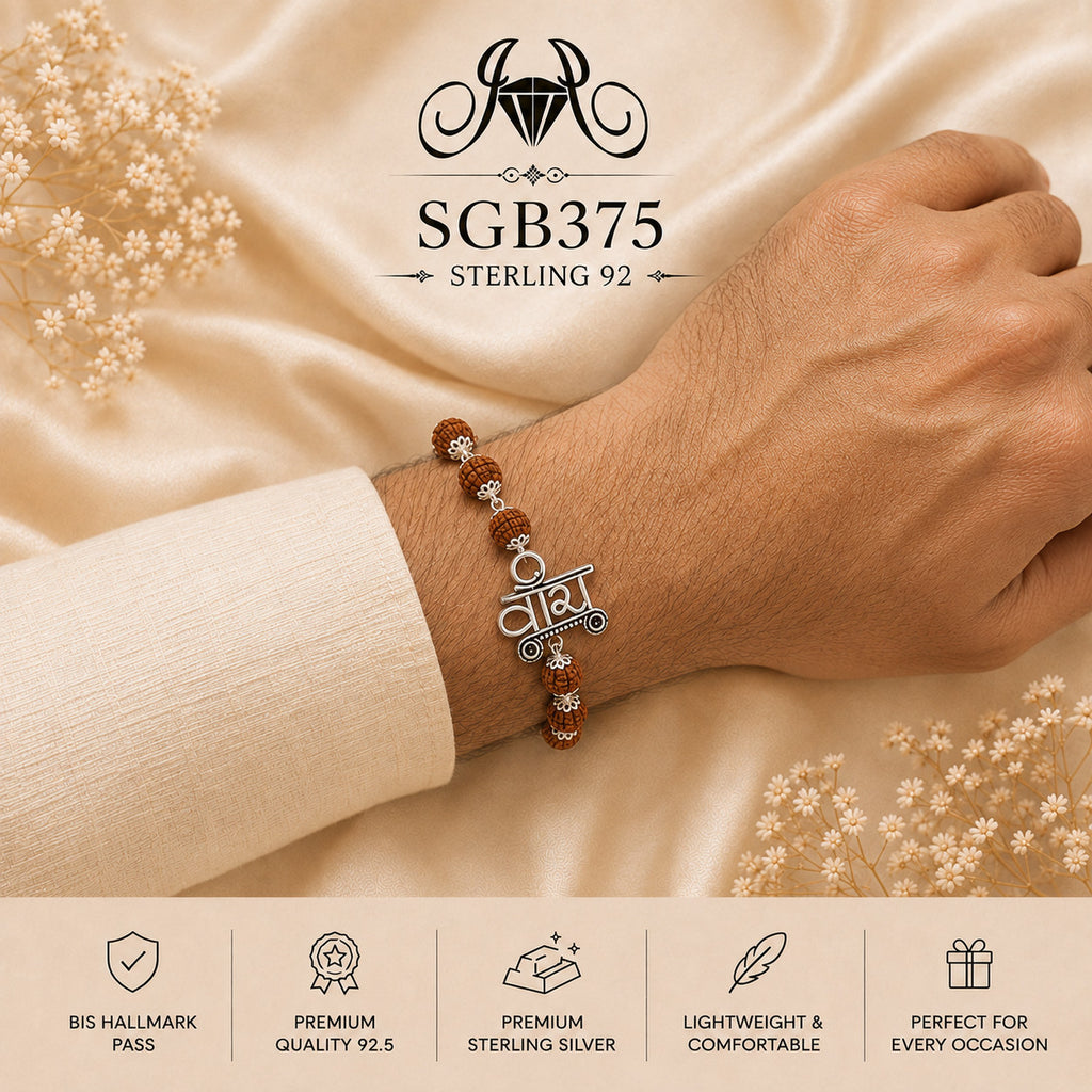 Rudraksha Shiv Oxidized Silver Men's Bracelet - wrist view