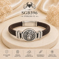 Lion Medallion Braided Leather & Silver Men's Bracelet - portrait view