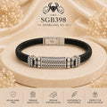 Textured Silver Bar Braided Leather Men's Bracelet - portrait view