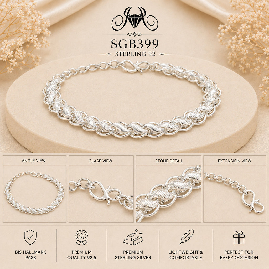 Double Curb-Chain Sterling Silver Men's Bracelet - detail collage