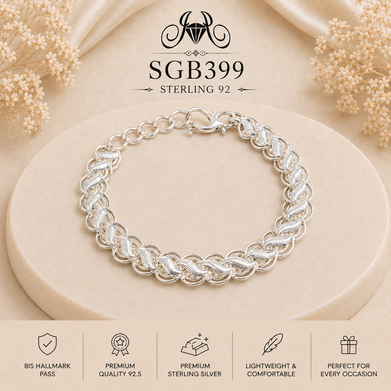 Double Curb-Chain Sterling Silver Men's Bracelet - portrait view