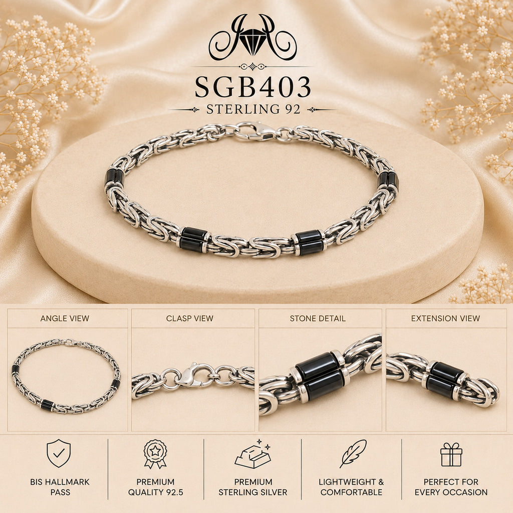 Oxidized Byzantine-Link Sterling Silver Men's Bracelet - detail collage