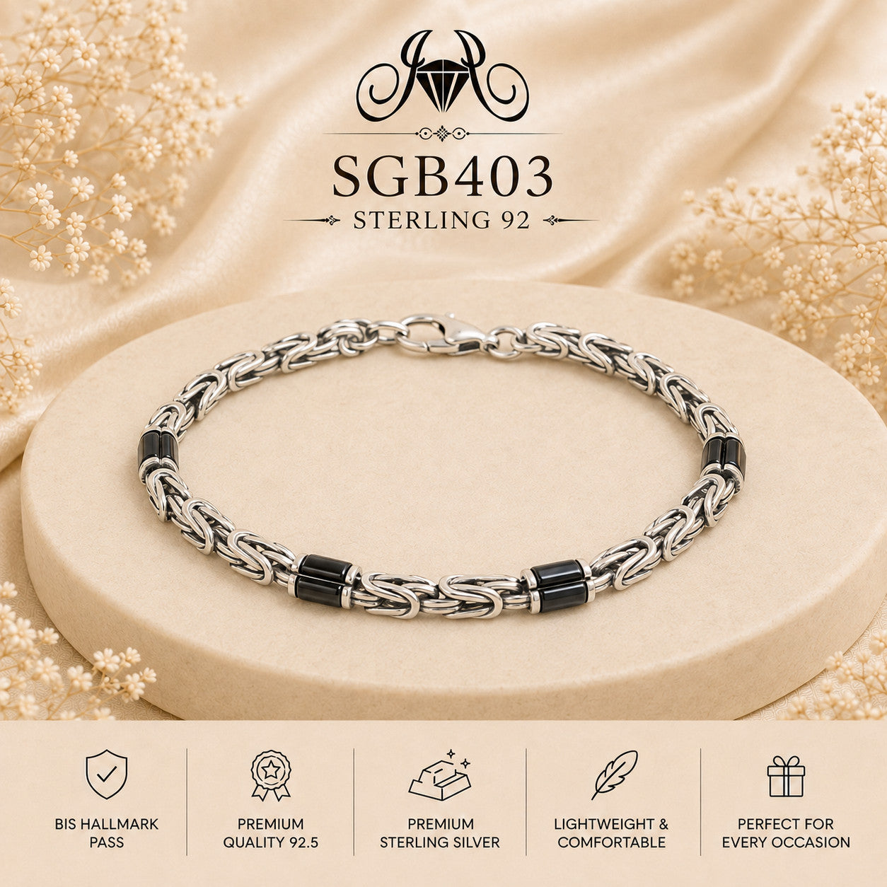 Oxidized Byzantine-Link Sterling Silver Men's Bracelet - portrait view