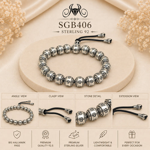 Adjustable Oxidized Silver Barrel-Bead Men's Bracelet - detail collage