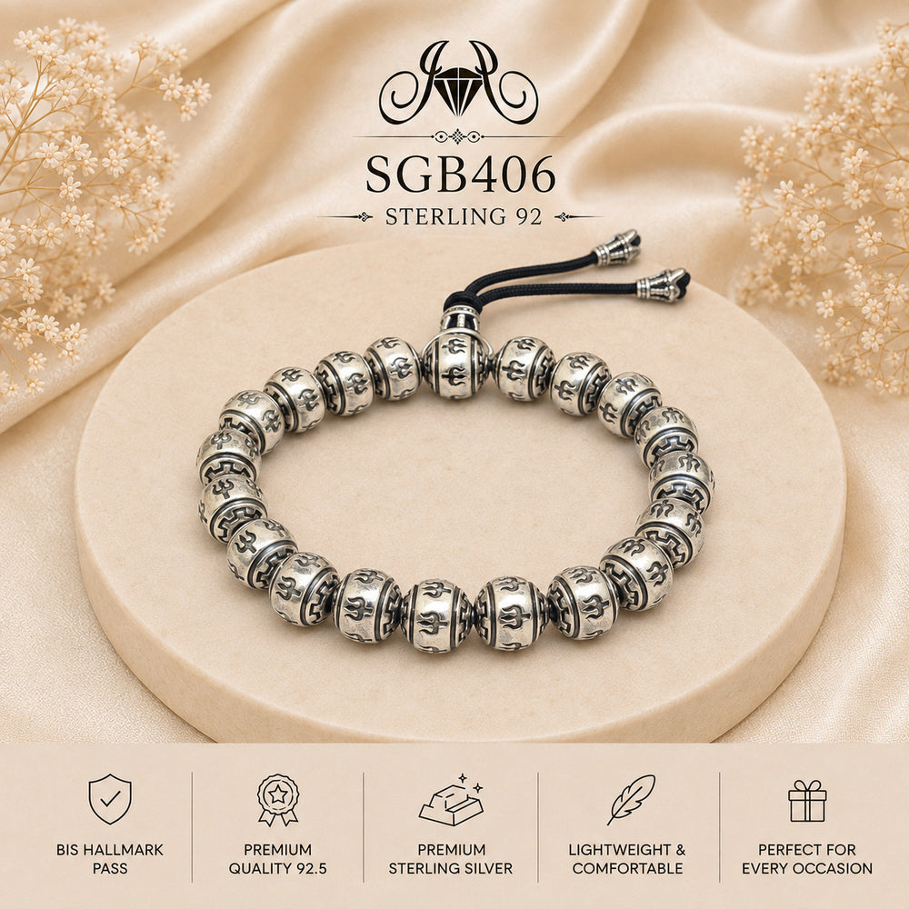 Adjustable Oxidized Silver Barrel-Bead Men's Bracelet