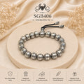 Adjustable Oxidized Silver Barrel-Bead Men's Bracelet - portrait view