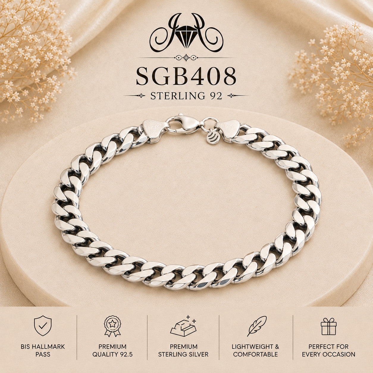 Bold Cuban-Link Sterling Silver Men's Bracelet - portrait view
