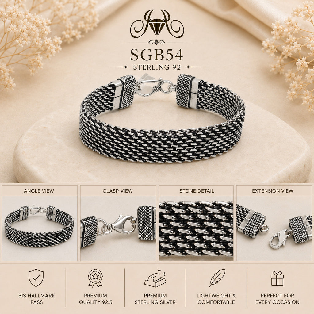 Oxidized Silver Woven Mesh Men's Bracelet - detail collage