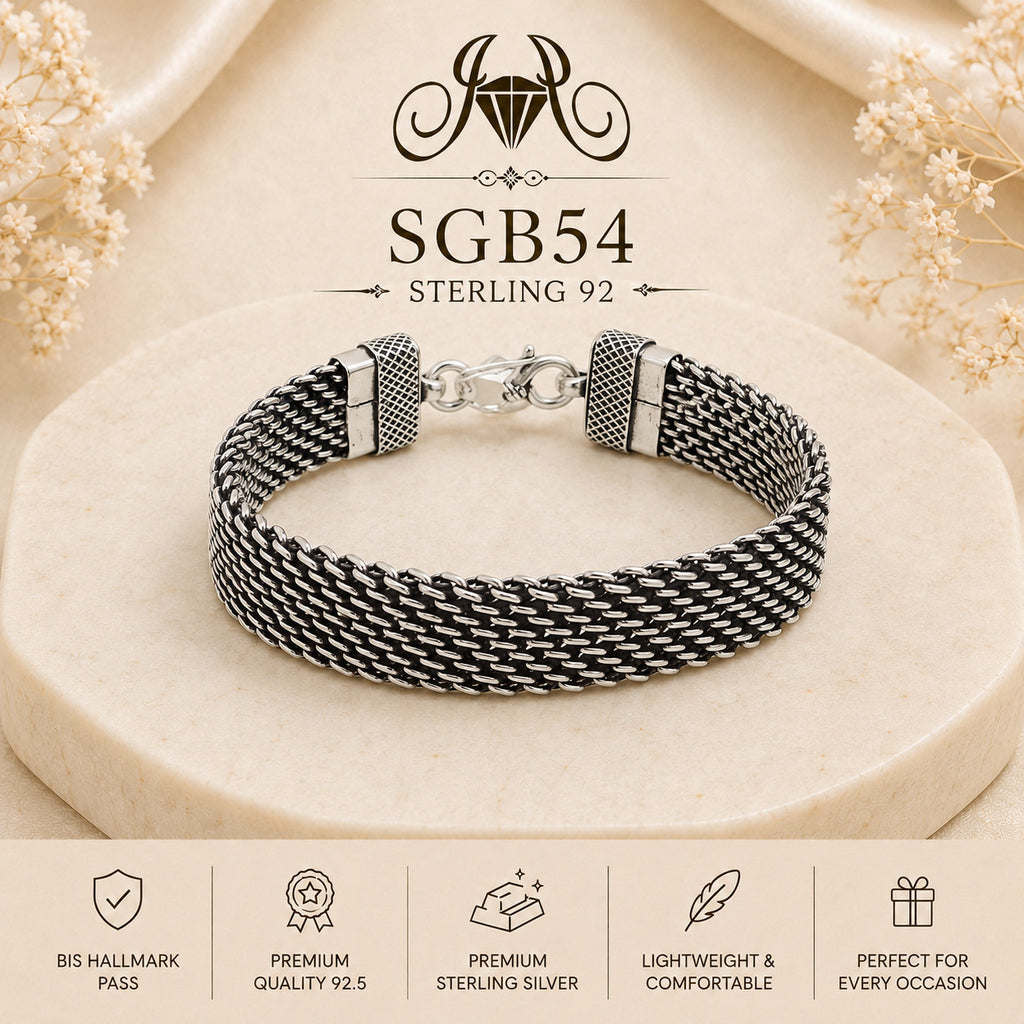 Oxidized Silver Woven Mesh Men's Bracelet - portrait view