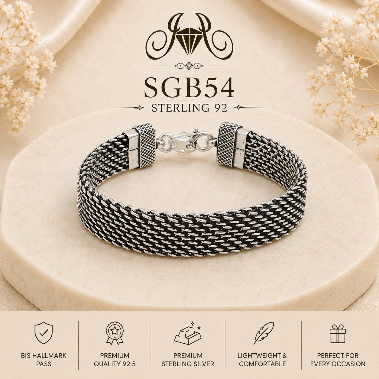 Oxidized Silver Woven Mesh Men's Bracelet - portrait view