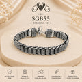 Oxidized Silver Ribbed-Link Men's Bracelet - portrait view