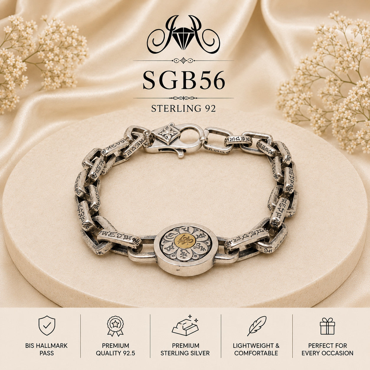 Oxidized Silver Medallion-Link Men's Bracelet - portrait view