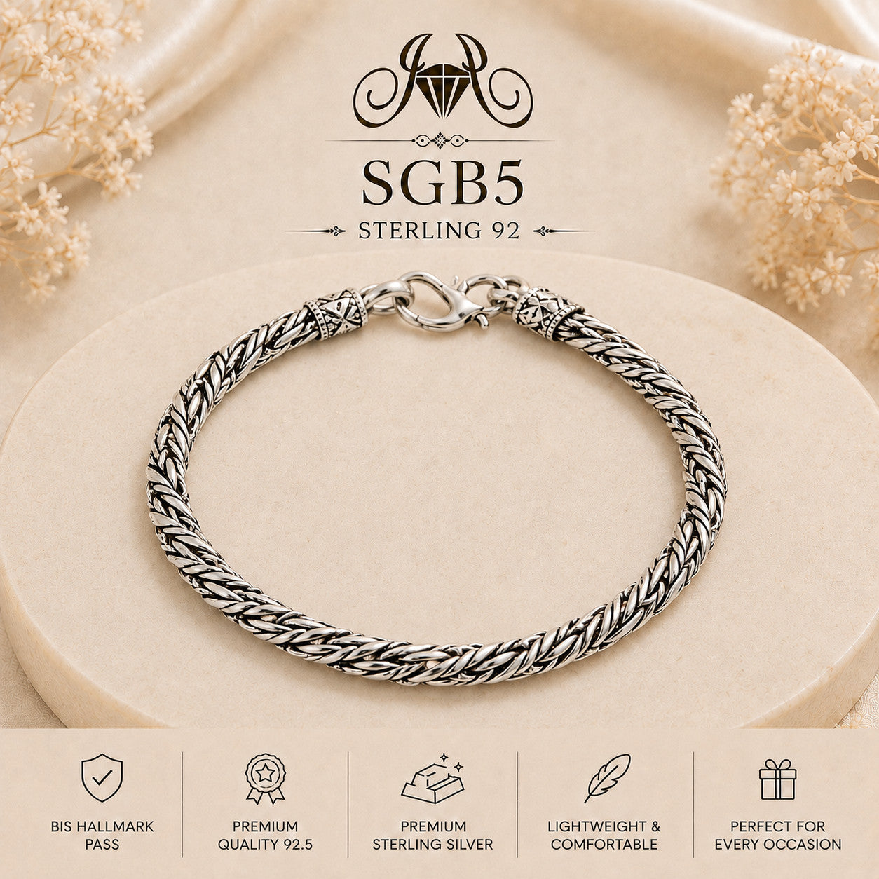 Oxidized Silver Wheat-Link Men's Bracelet - portrait view