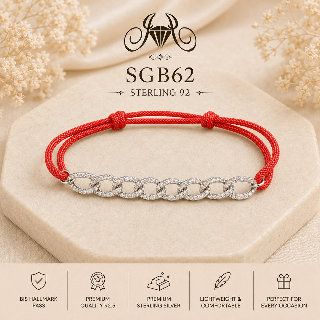 Red Thread Infinity-Link Sterling Silver Men's Bracelet - portrait view
