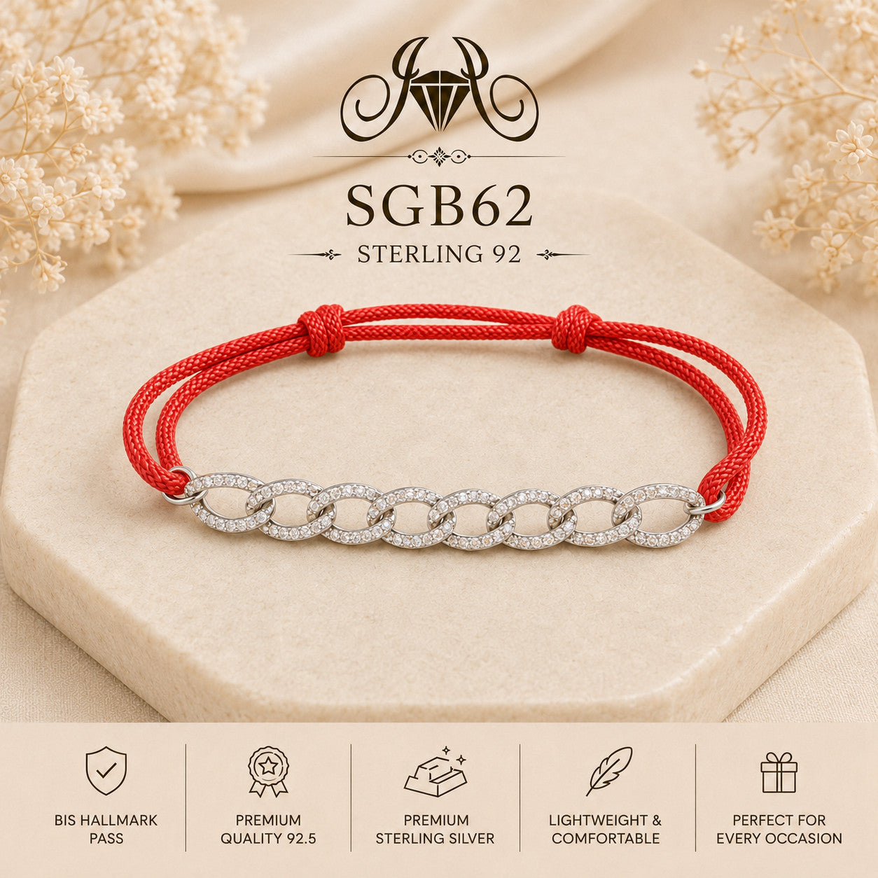 Red Thread Infinity-Link Sterling Silver Men's Bracelet - portrait view