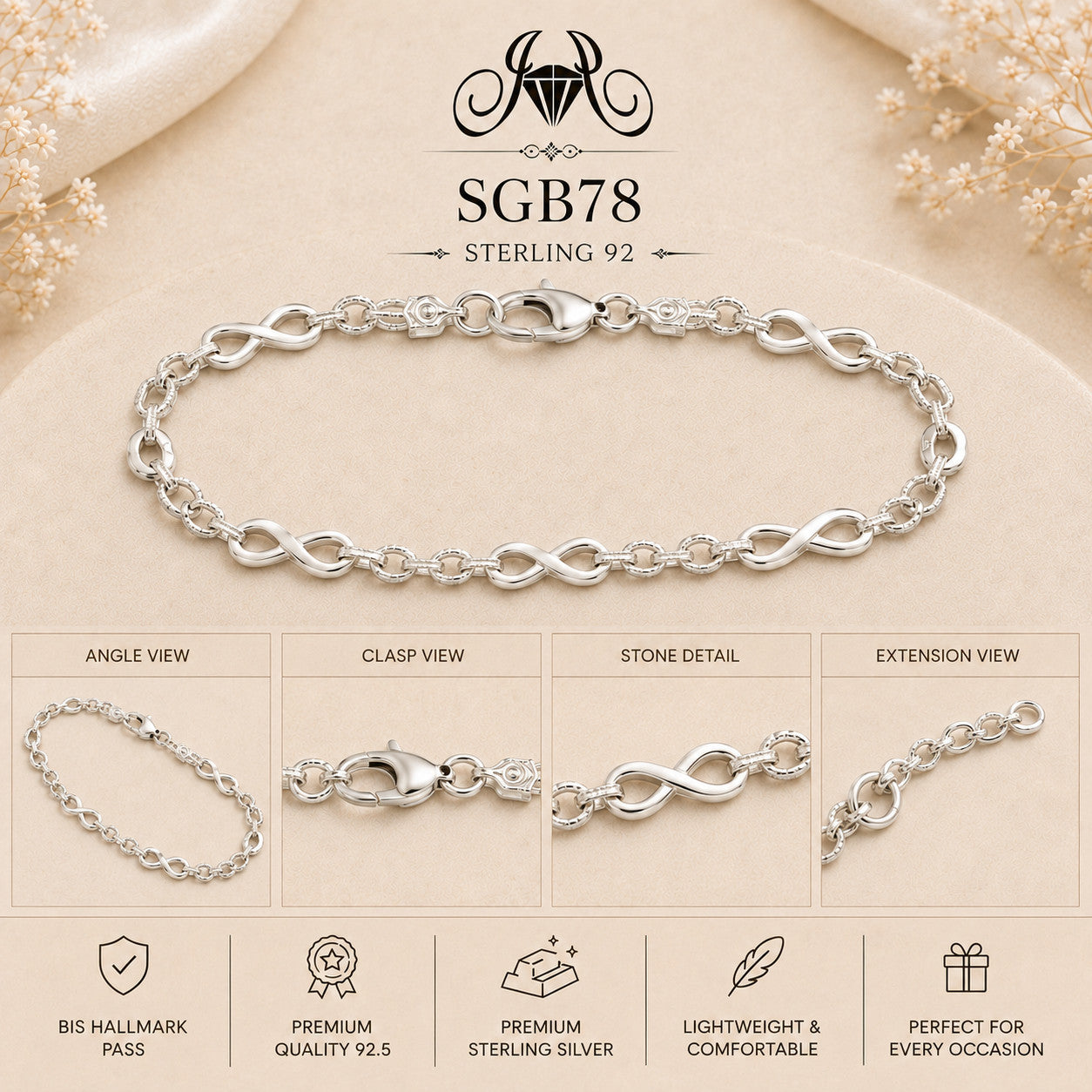 Sterling Silver Infinity-Link Men's Bracelet - detail collage