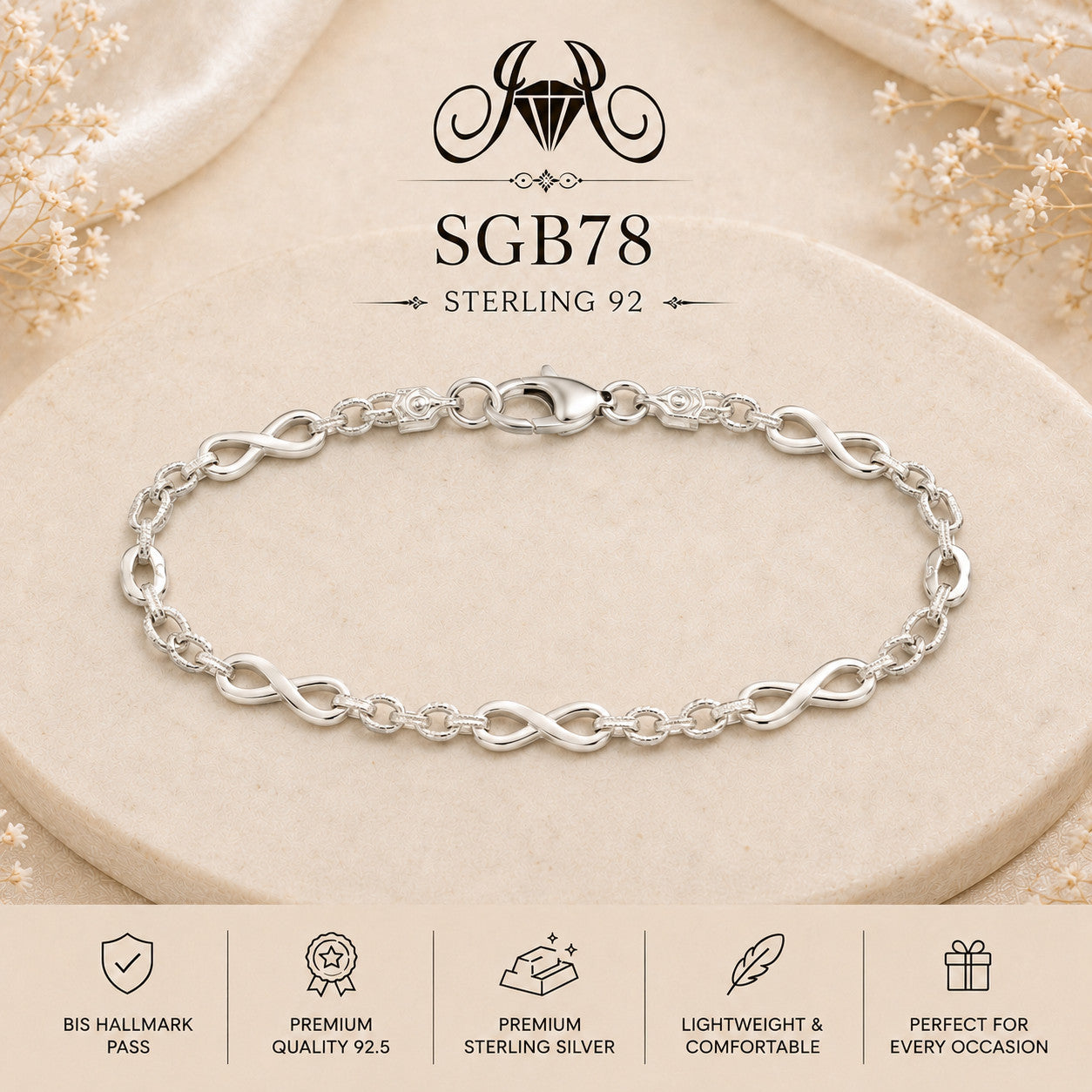 Sterling Silver Infinity-Link Men's Bracelet - portrait view