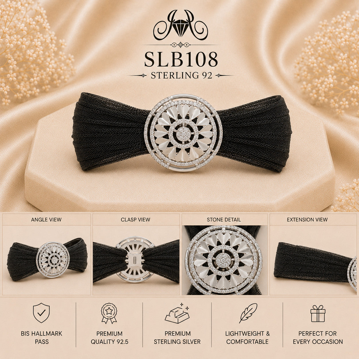 SLB108 sterling silver ladies kada bracelet details