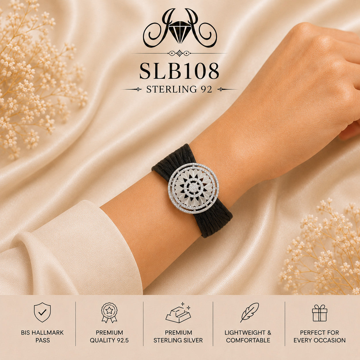 SLB108 sterling silver ladies kada bracelet wearing view