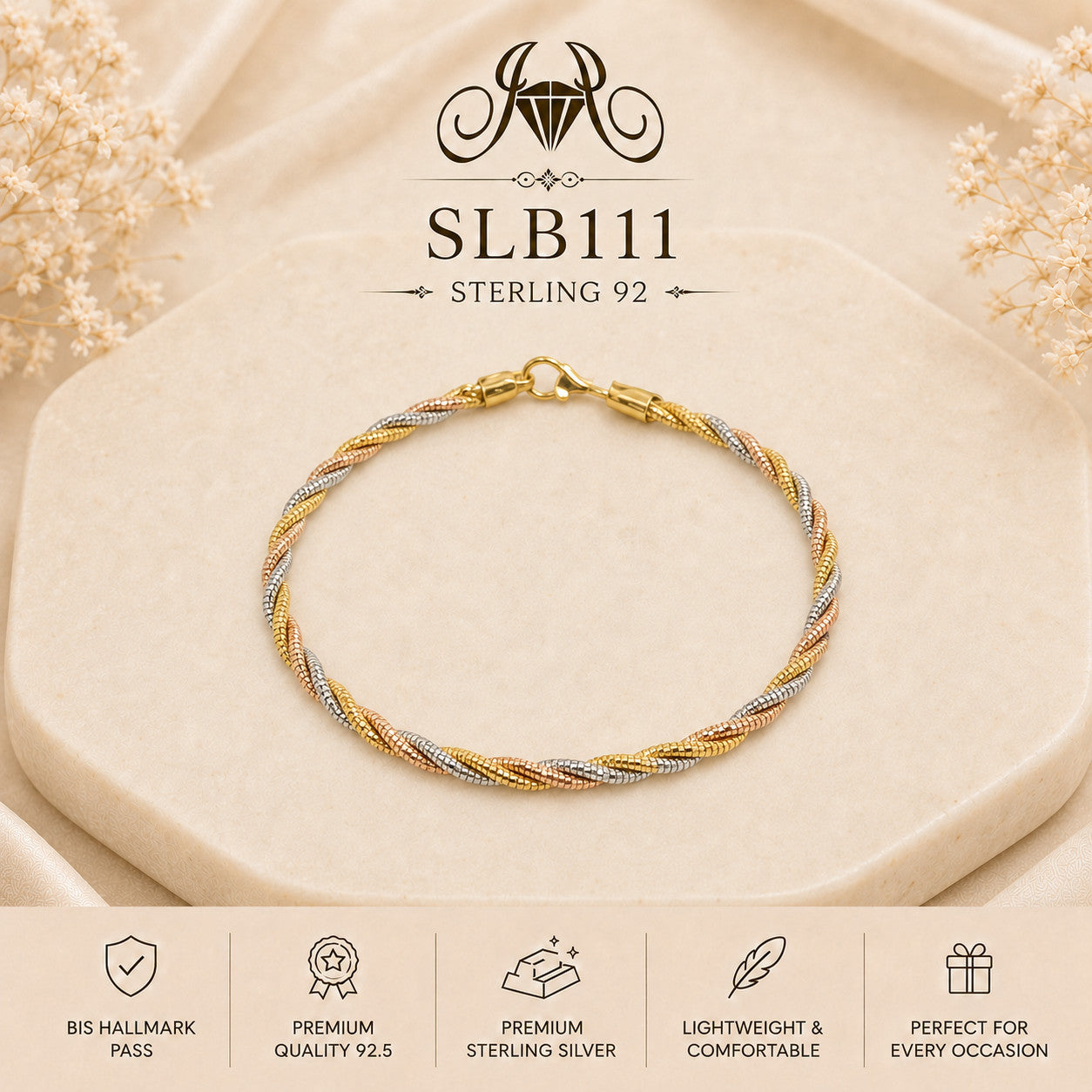 SLB111 92.5 sterling silver ladies chain bracelet portrait